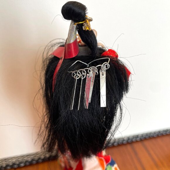 Vintage Japanese Doll Cloth Face - Fabric Kokeshi Kawaii Doll - Red Kimono - Picture 5 of 12